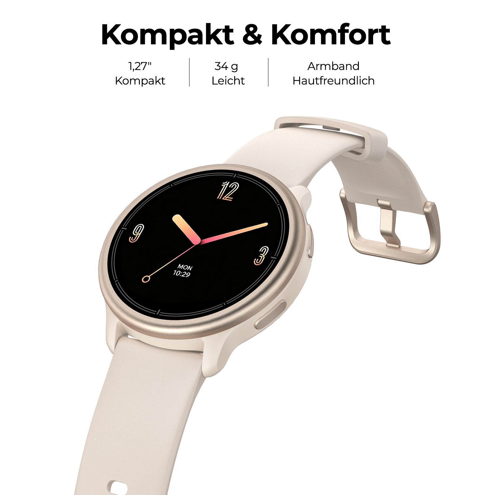 Sytifro DR09 Smartwatch Damen, 1,27″ AMOLED HD Display, 34g ultraleicht Smartwatch (1,27 Zoll cm) Fitness Tracker Uhr mit Bluetooth Anrufe, 100+ Sportmodi Sportuhr, Fitnessuhr mit Puls, SpO₂, Schlaf & Stress, 5–10 Tage Akku, 2 Jahre Garantie, verfügbar fü