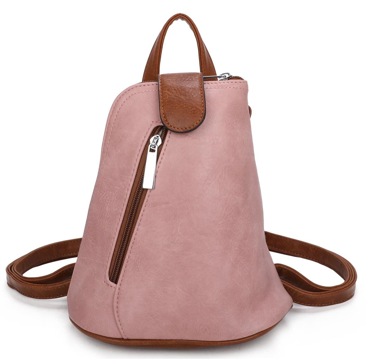 ITALYSHOP24 Rucksack Damen Tasche Schultertasche Crossover, kleiner Rucksack, Umhängetasche / Handtasche tragbar