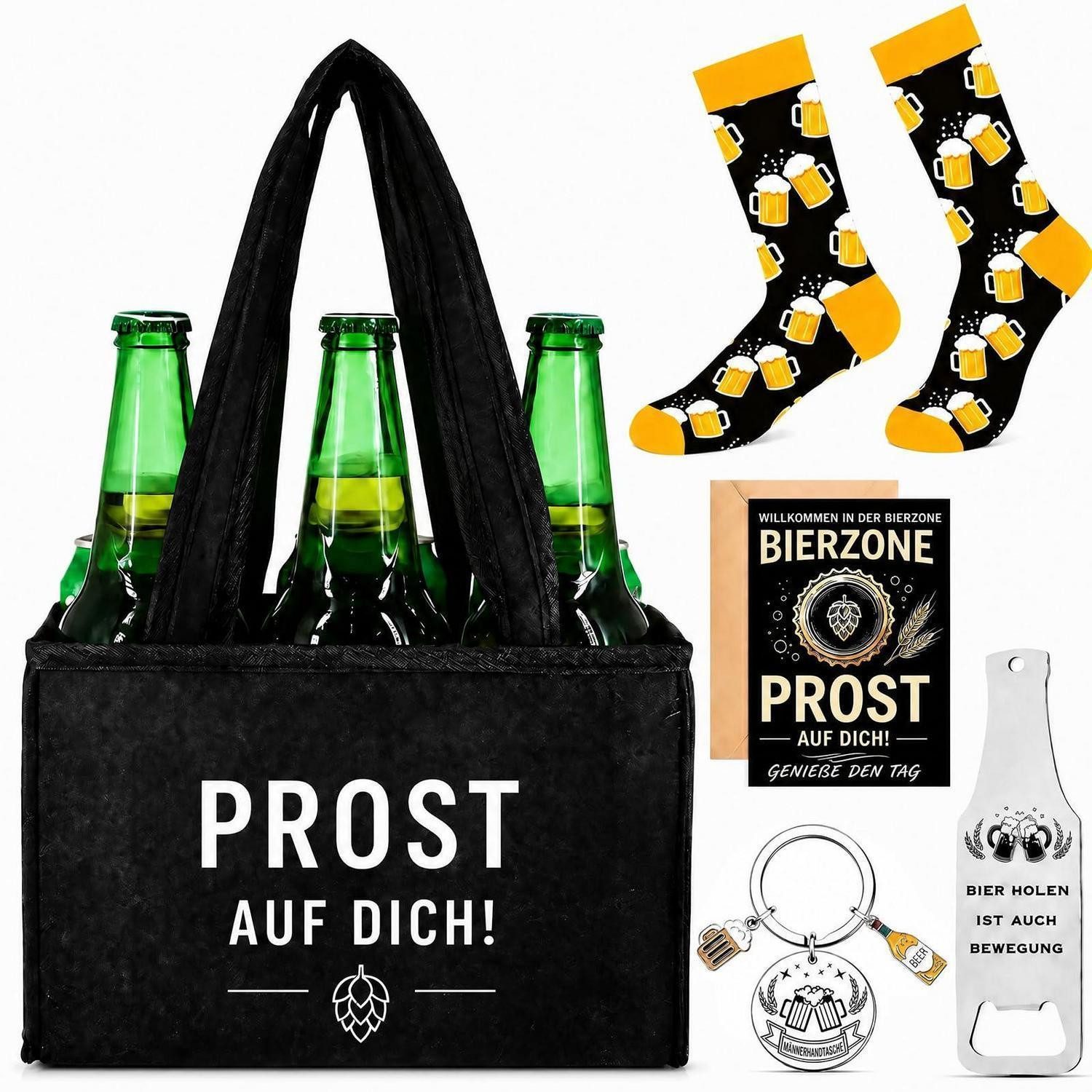 LuxusKollektion Geschenkbox Bier Geschenkset Herren, Clutch, Socken, Flaschenöffner