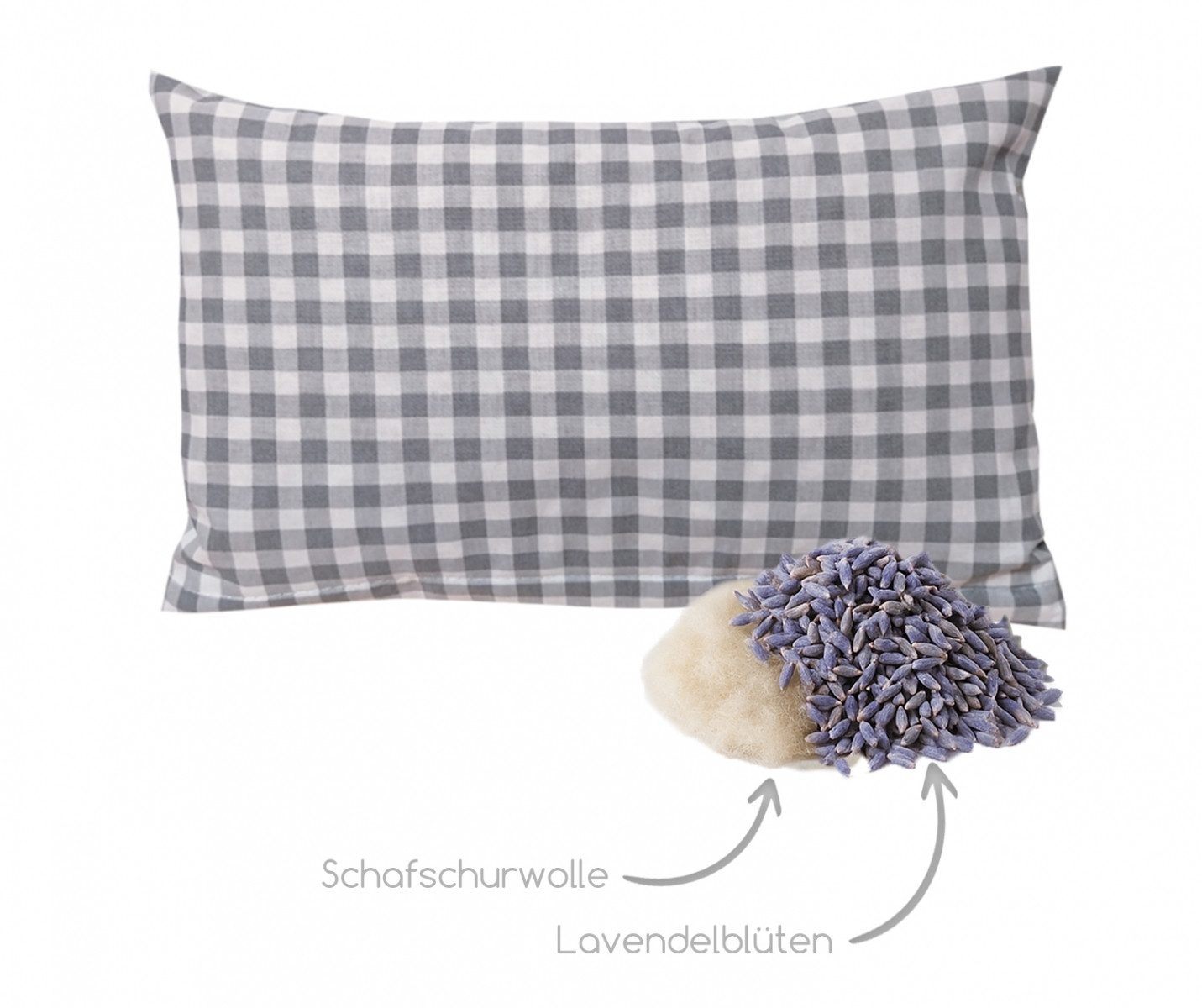Heubergshop Lavendelkissen, 1-tlg., 30x20cm Lavendelblüten Schafschurwolle Kariert (Lavendel-Karo-Grau)