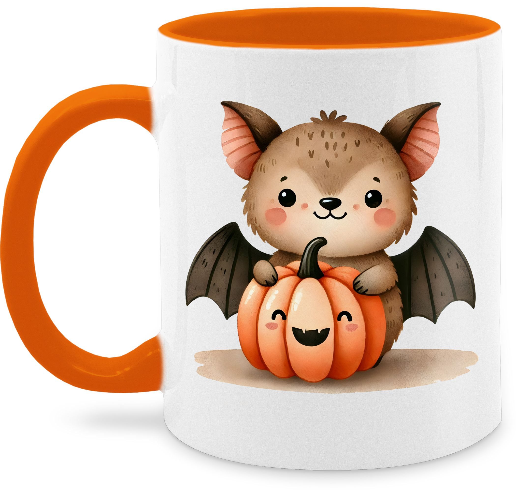 Shirtracer Tasse Süße Fledermaus mit Kürbis, Herbstliches und niedliches Motiv, Hallo, Keramik, Halloween Чашки