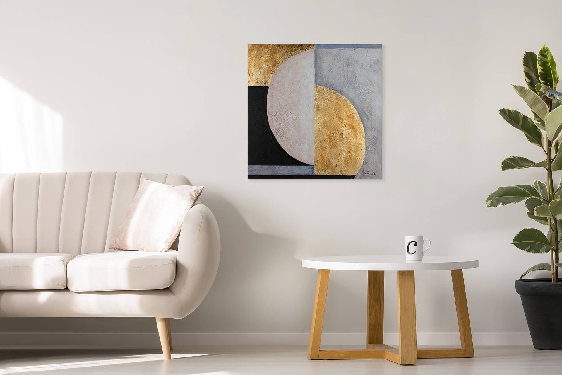 KUNSTLOFT Gemälde Moon 80x80 Wohnzimmer cm, Wandbild HANDGEMALT Phases Leinwandbild 100