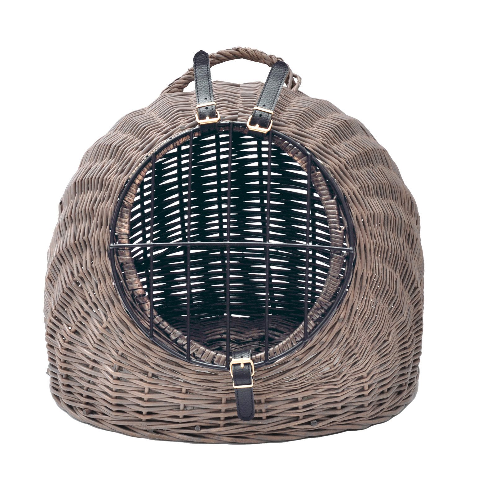 Aumüller Tierreisekorb Katzenhöhle/Transportkorb aus Vollweide, Vintage Grau/Braun, 50 cm