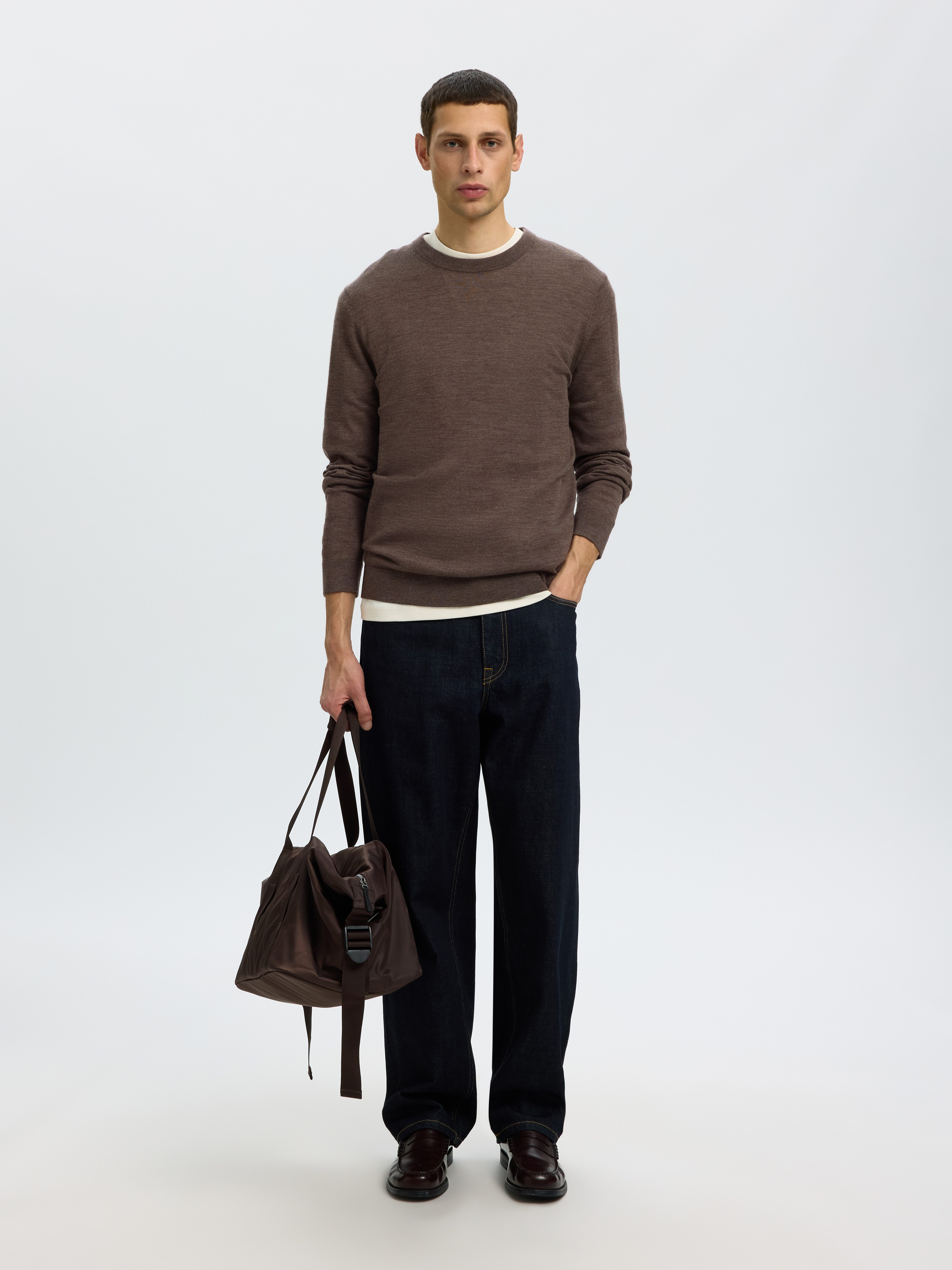 Selected Rundhalspullover SLHTRAY LS KNIT MERINO CREW NECK NOOS Wolle, regular fit – Bild 5 von 5