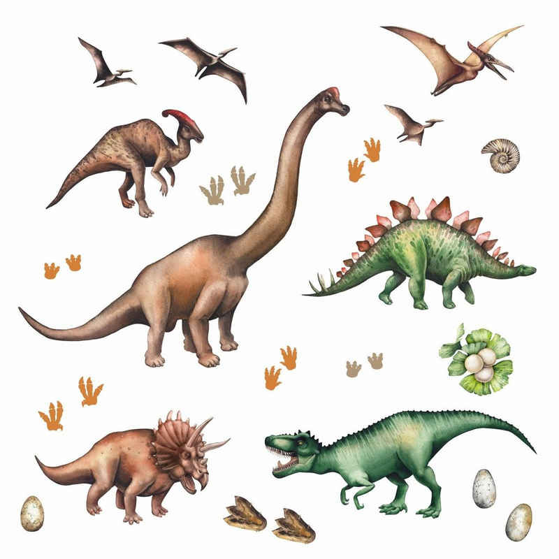 nikima Wandtattoo 167 Dinosaurier T-Rex, Triceratops, Stegosaurus (PVC-Folie), in 6 vers. Größen