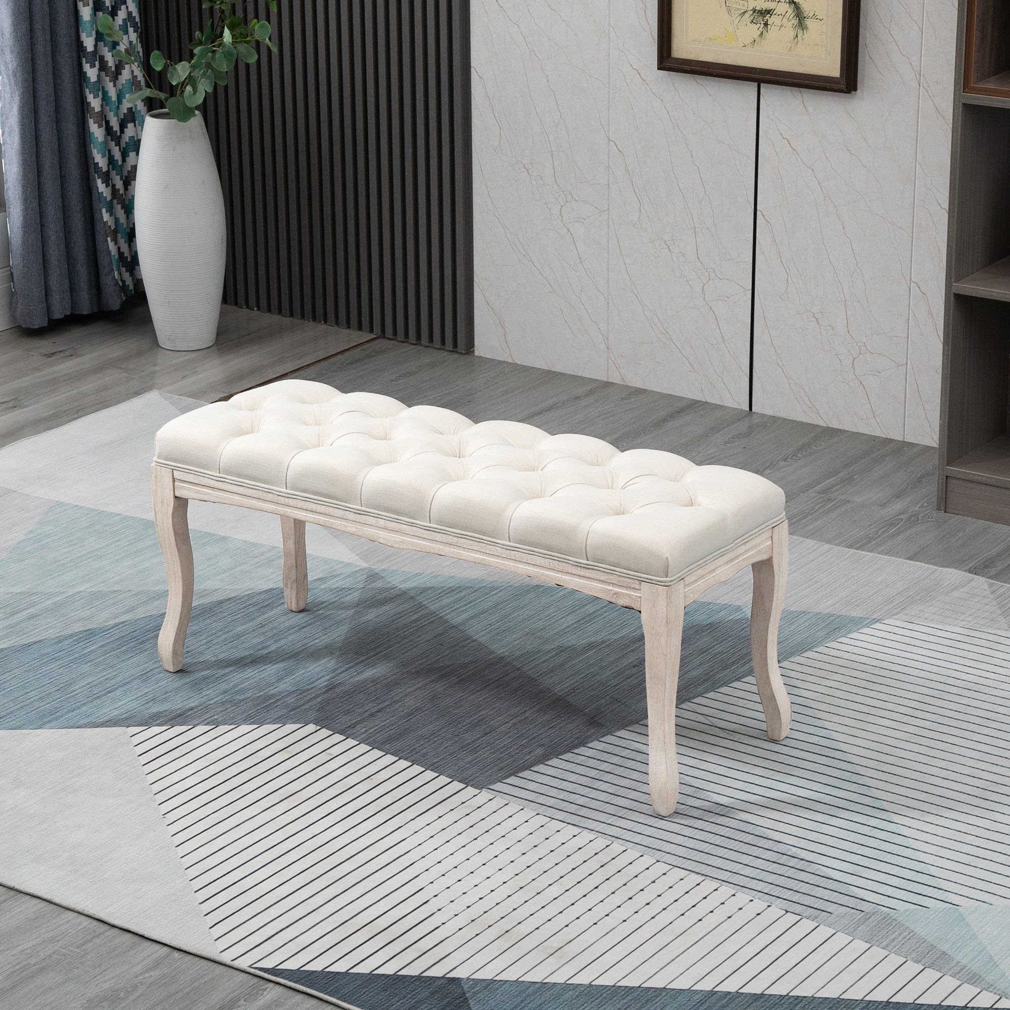 OKWISH Polsterbank 110x40x48cm in Beige, Leinenbezug aus Gummiholz (Packung, 1-St., Vintage Bettbank & Truhenbank für Schlafzimmer & Wohnzimmer), Sitzbank mit Stauraum & gepolsterter Sitzfläche für Flur & Wohnbereich