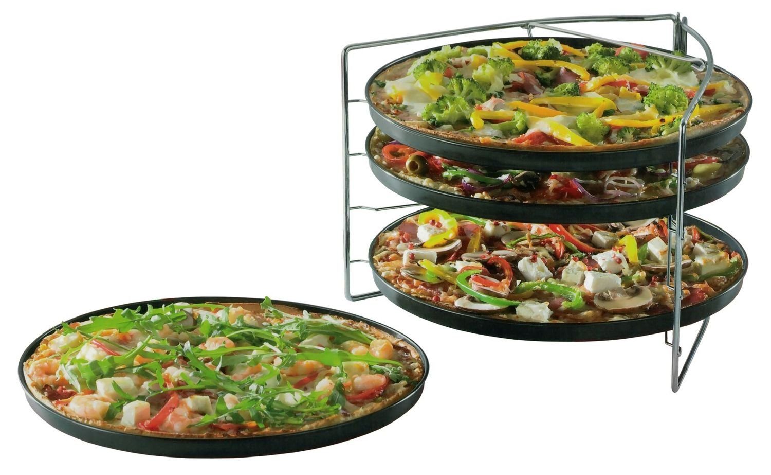 Fisko Backblech Pizza Backset 5 tlg. mit 4 Pizzahalter Pizzablech Backblech Set Blech