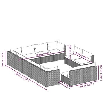 vidaXL Gartenlounge-Set 12-tlg. Garten-Lounge-Set mit Kissen Braun Poly Rattan, (1-tlg)