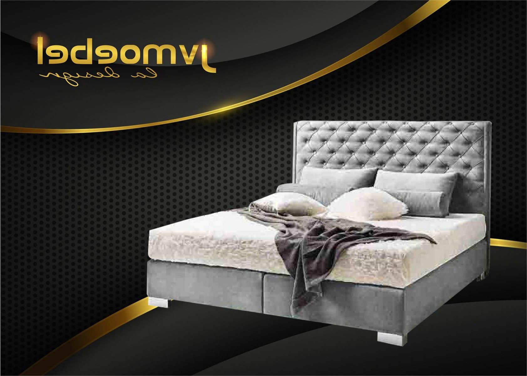 Xlmoebel Boxspringbett Chesterfield Bett aus Textil für modernes Schlafzimmerdesign (Chesterfield Boxspringbett), Made in Europa