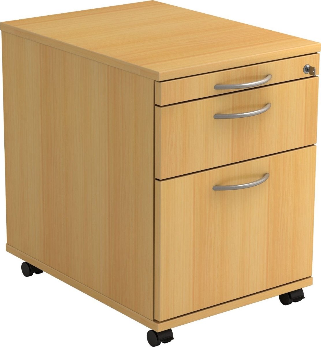 Container Rollcontainer 58cm 1 Schub 1 Hängeregistratur Schloss Bogengriff Buche