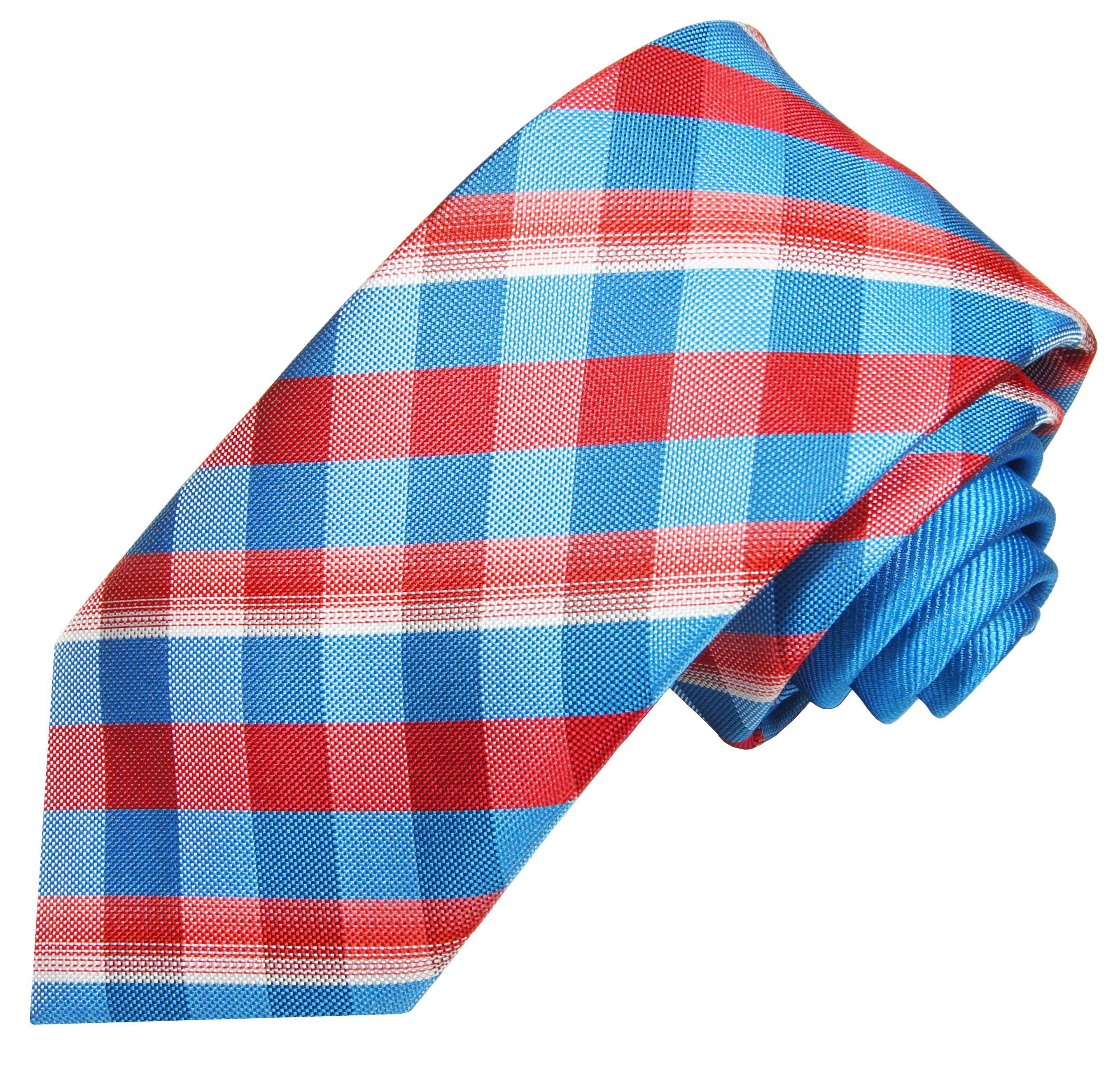 rot (Set, Malone Kontrastknoten blau Schottenmuster P2 hellblau mit 2-St) Paul Einstecktuch Krawatte kariert Krawatte
