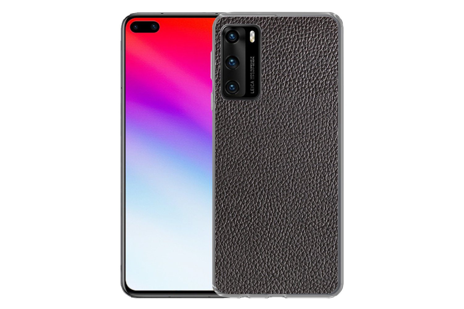 MuchoWow Handyhülle für Huawei P40 Leder - Lederoptik - Schwarz - Hell, Handy Case, Silikon, Bumper Case Dünn