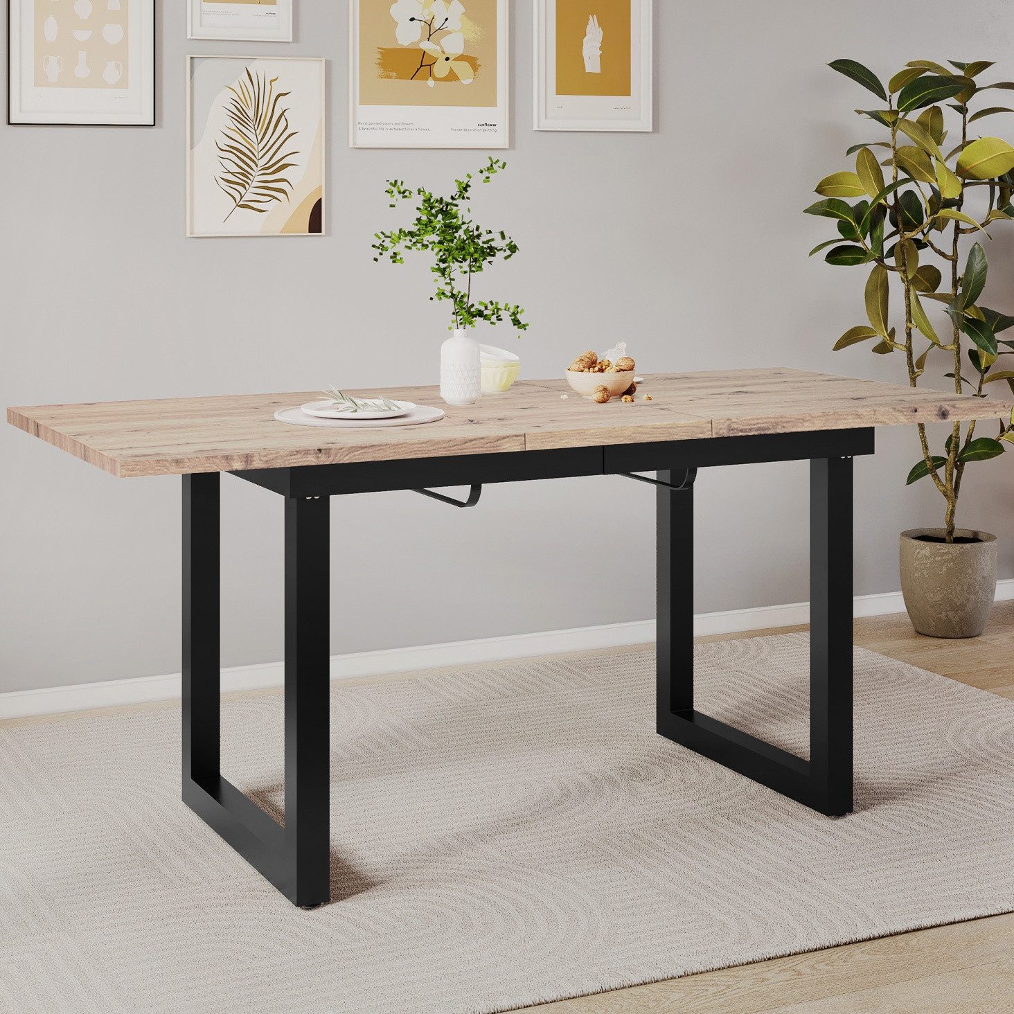 IDEASY Esstisch Erweiterbarer Esstisch Industriestil - Moderner Tisch aus Eisen & MDF (Längenverstellbar (140-180 cm), Stahlrohrrahmen), MDF-Platte, einfache Montage in 20 Minuten