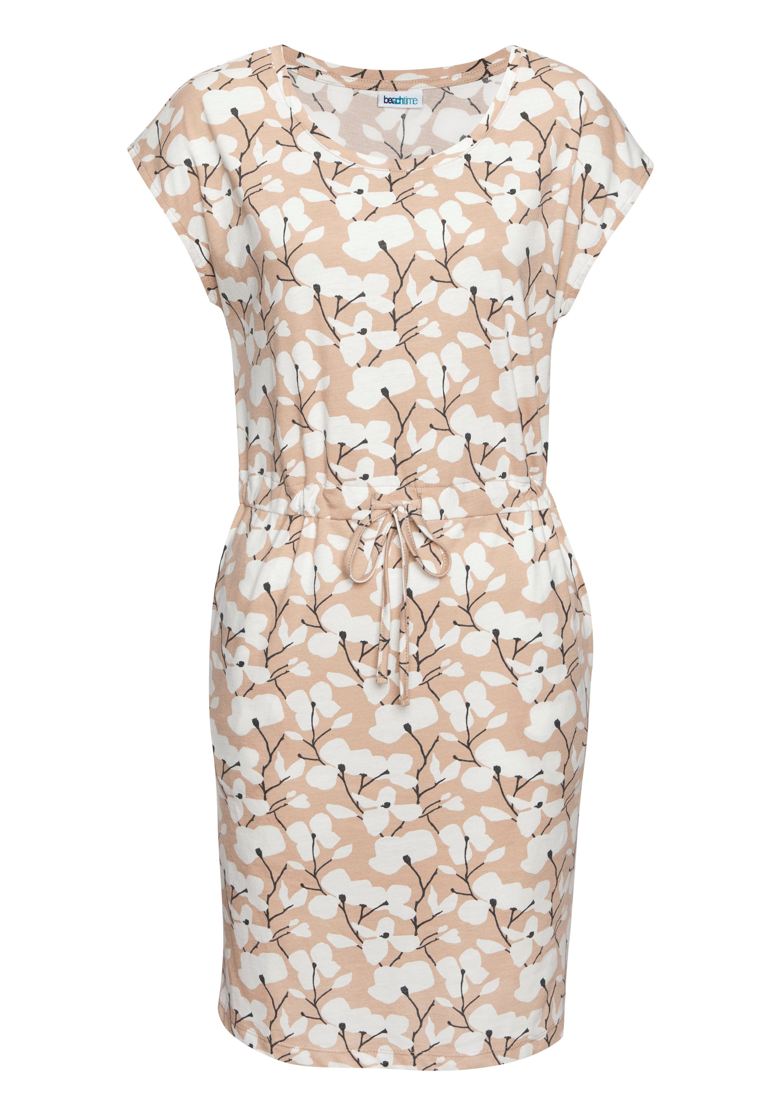 Beachtime by Lascana Jerseykleid mit Blumenmuster und Taschen, Sommerkleid aus Baumwoll-Mix Strandkleid mit kurzen Ärmeln, Freizeitkleid, casual – Bild 2 von 5