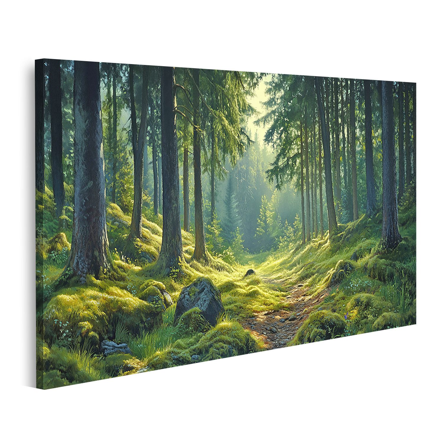islandburner Leinwandbild Atemberaubender Wald mit Sonnenstrahlen günstig online kaufen