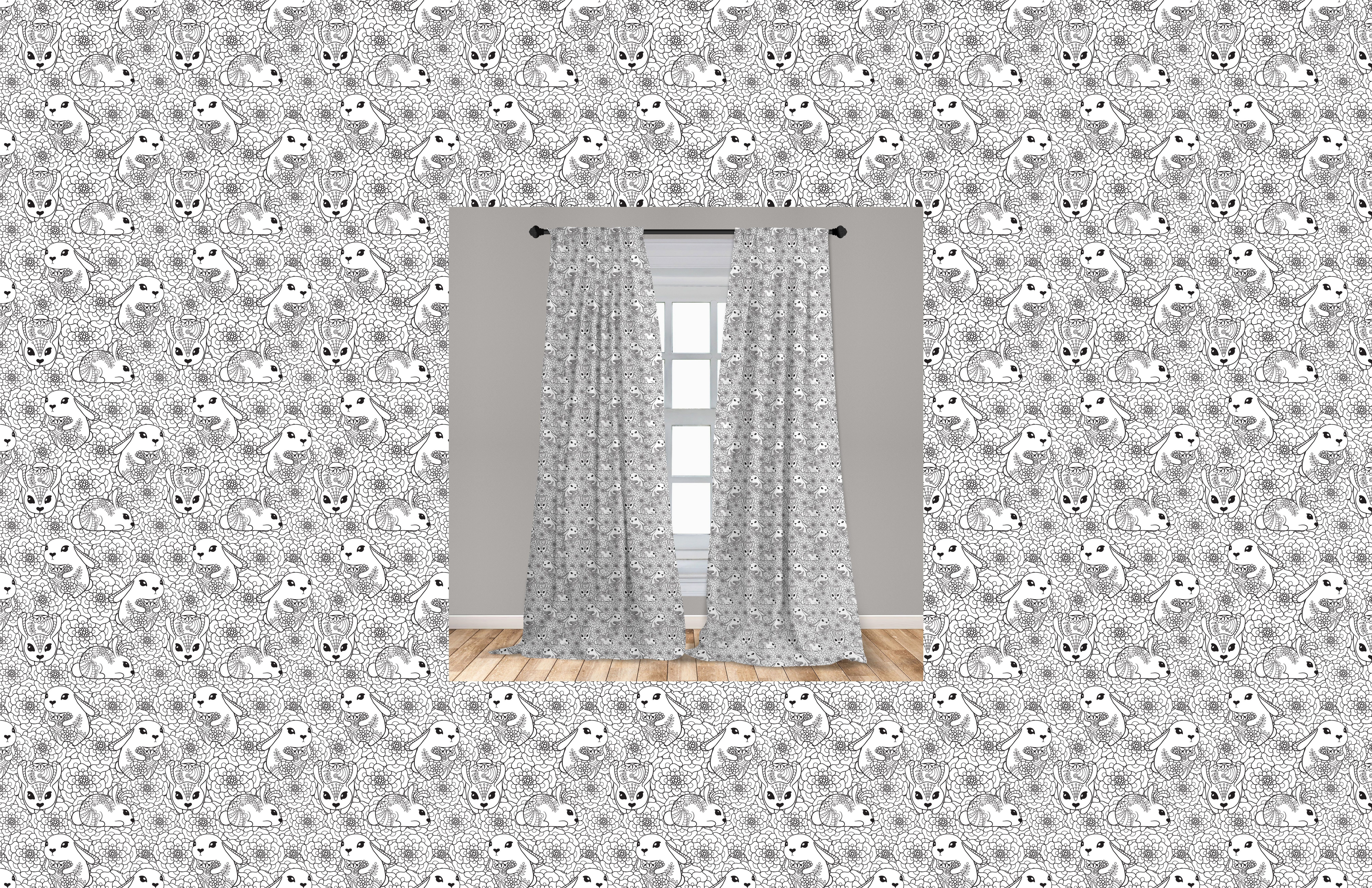 Wohnzimmer Blumen Weiß Schlafzimmer Abakuhaus, Hasen Jumble Gardine Lustige Dekor, Vorhang für Microfaser,