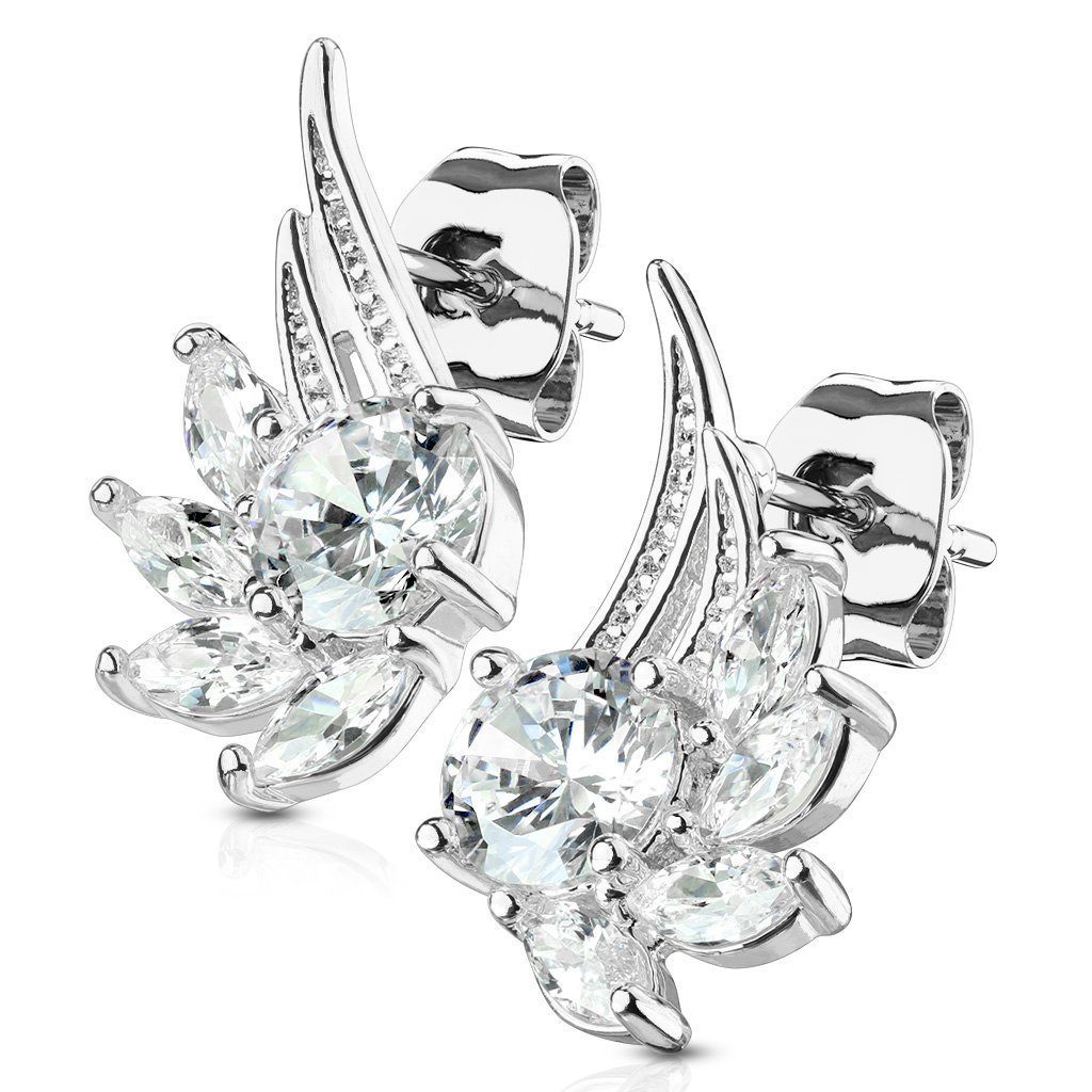 BUNGSA Ohrring-Set Ohrstecker Engelsflügel mit Kristallen verschiedene Varianten aus (1 Paar (2 Stück), 2-tlg), Ohrschmuck Ohrringe silber