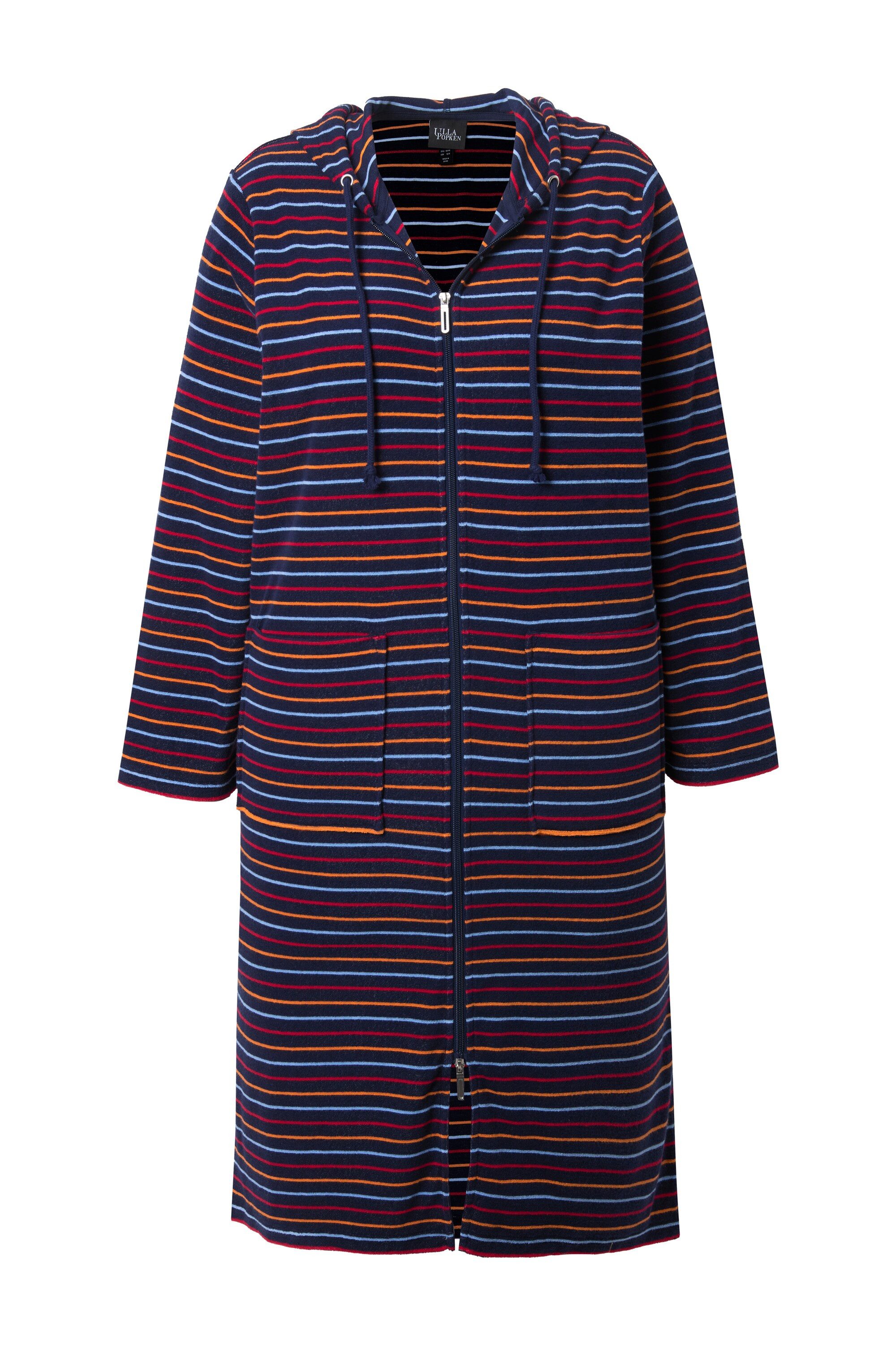 Ulla Popken Bademantel Bademantel Ringel 2-Wege-Zipper Langarm Frottee, Kni günstig online kaufen