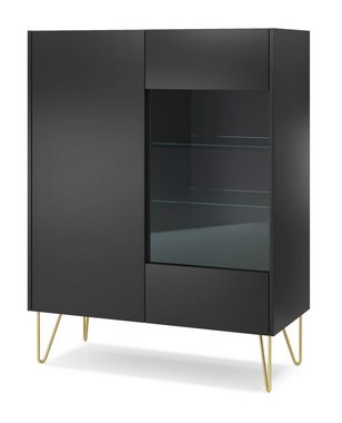MOEBLO Highboard Harmonix WT97 (Platte in schwarz Marmor-Optik Sideboard Wohnzimmer Schlafzimmer, Kommode mit goldenen Beinen, Komodenschrank Highboard), (H x B x T):122x97x37cm