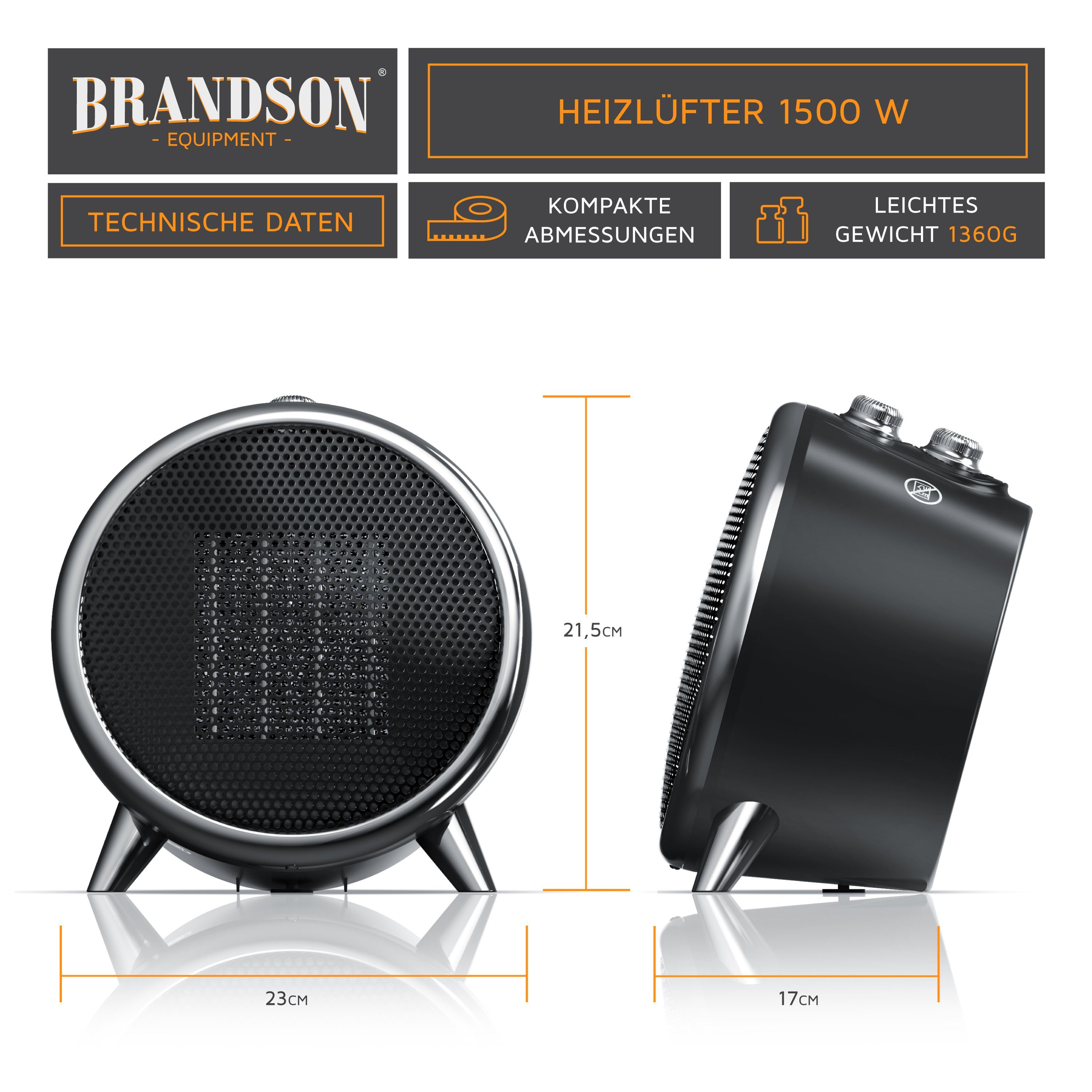 1500 Heizelement Keramikheizgerät Keramik W, Keramikheizlüfter, & Thermosicherung, Brandson Badezimmer