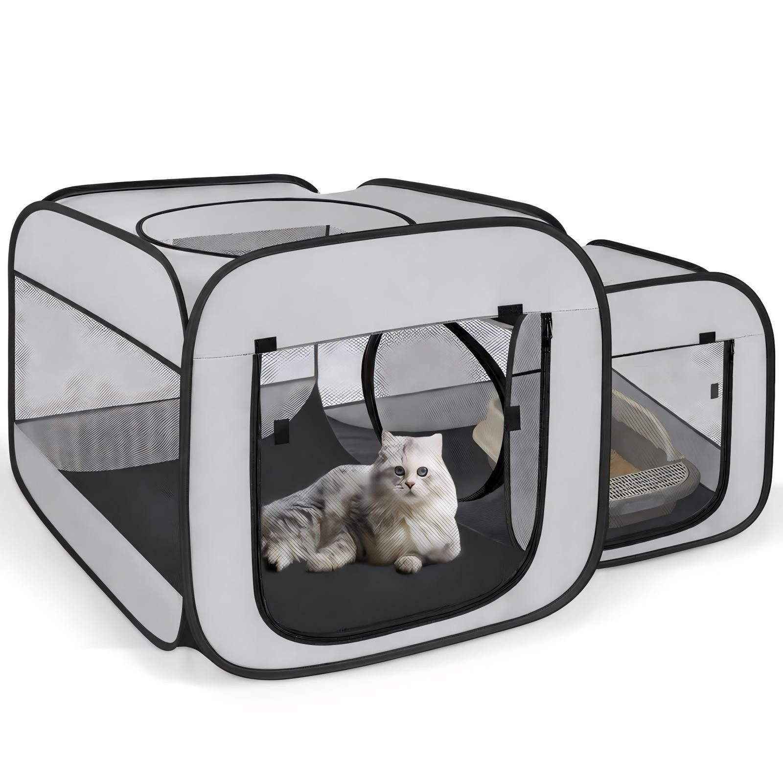 Kityhome Freigehege Faltbarer Welpenauslauf,2 Bereiche,indoor & outdoor, (50" x 31,5" x 31,5),für Haushalte mit mehreren Tieren