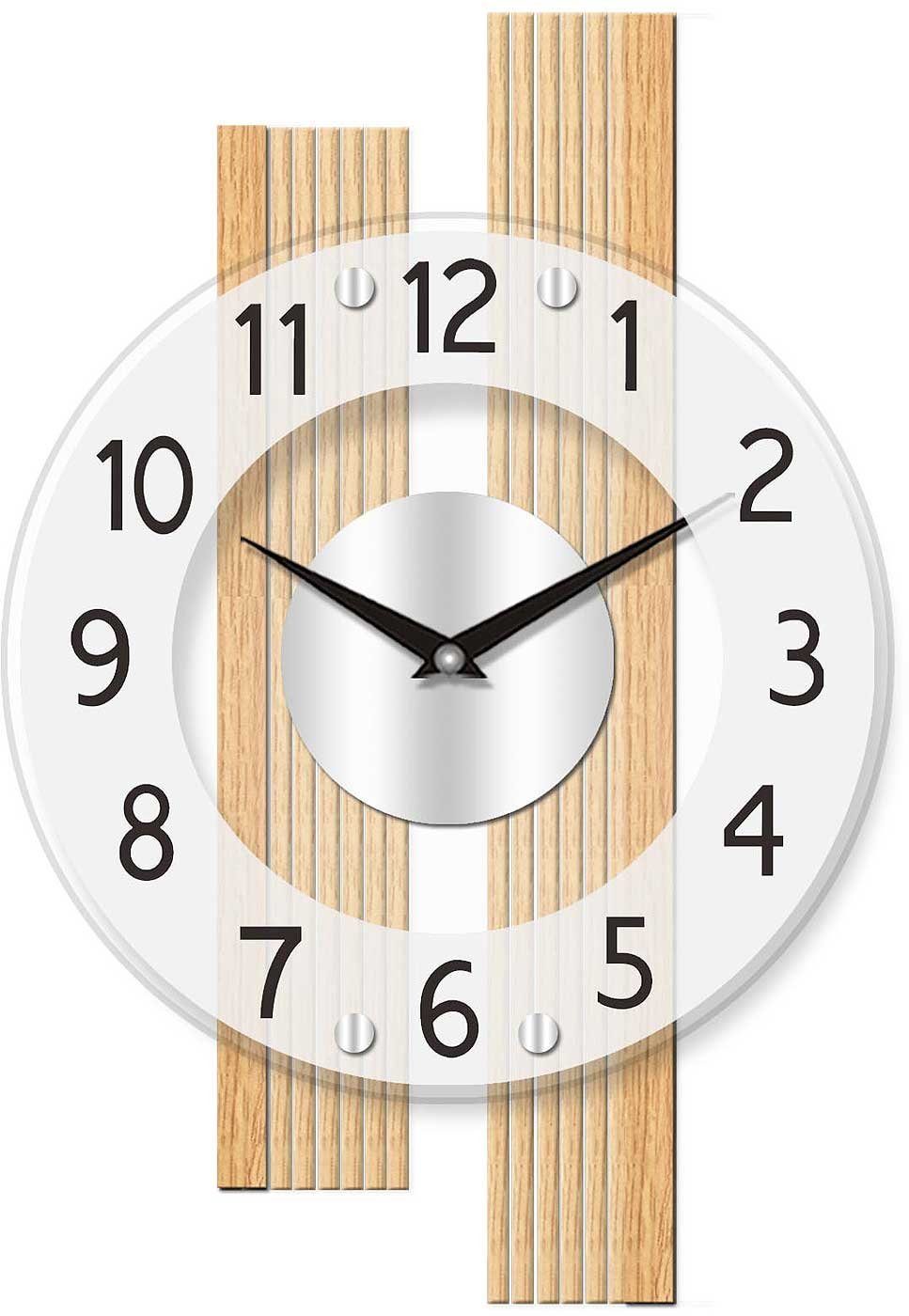 AMS Wanduhr Funkwanduhr modern 28 x 41 x 5cm Buche-Glas - AMS Modell: 5874 günstig online kaufen
