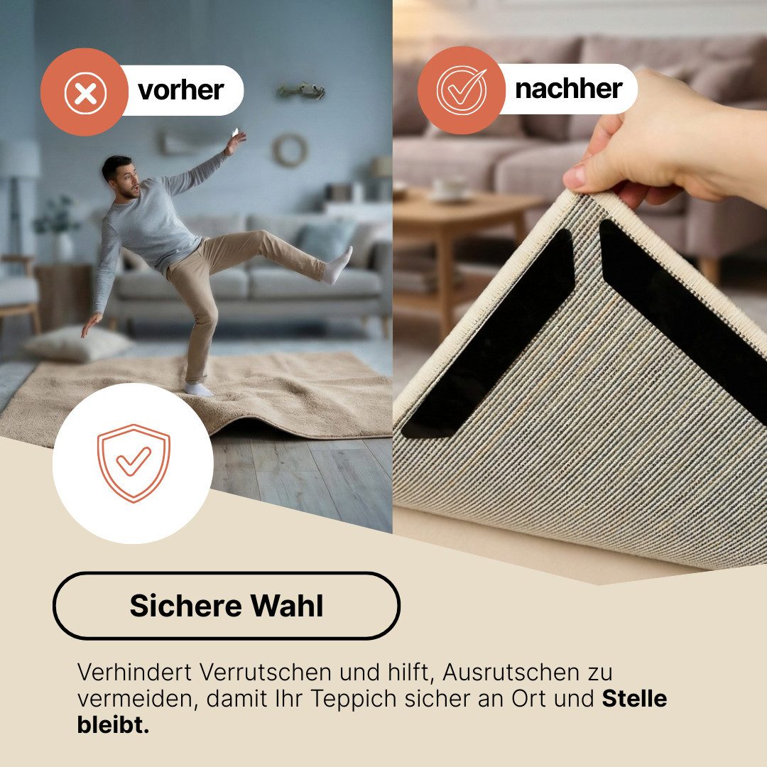Tapiso Antirutsch Teppichunterlage 8-teiliges Set Teppich Greifer, (Set, 8-St., 8 x selbstklebender Antirutsch-Teppichgreifer (180x30mm), selbstklebend, rutschf – Bild 2 von 5