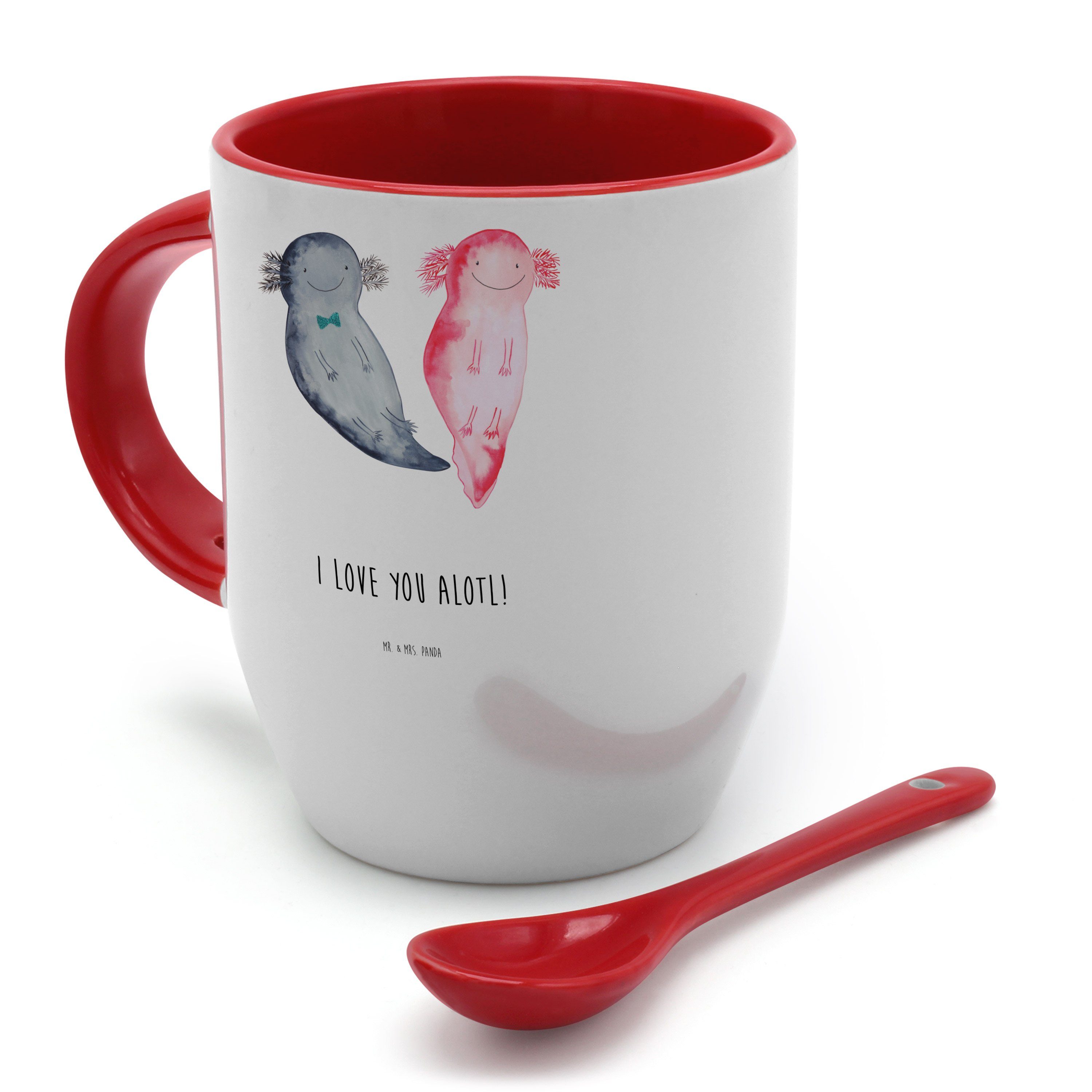 - Tassen, Axolotl Jahrestag, Mr. mit Spruch, Geschenk, Keramik - Tasse Panda Liebe Weiß Mrs. & Tasse