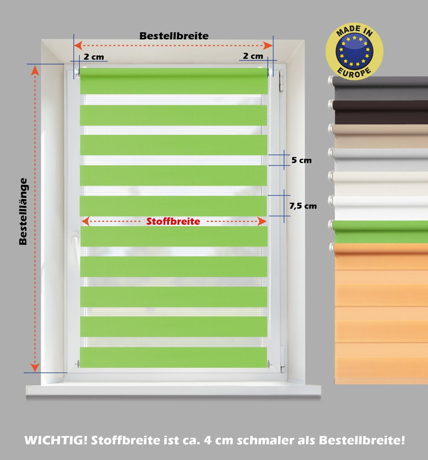 Klemm- DomDeco, Grün Schraubmontage mit Doppelrollo Fenster-Rollo/Seitenz, Klemm-Fix Klemmträger, Duo-Rollo oder Doppelrollo
