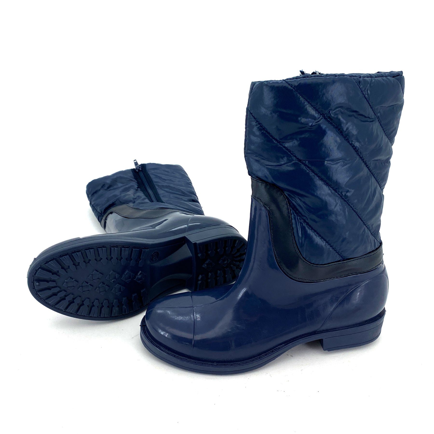 heimtexland Gummistiefel Daunen Stiefel Hochschaft Trend Boots Gummistiefel (Typ880, Blau) gesteppt I wasserdicht I Damen Mädchen Regenstiefel