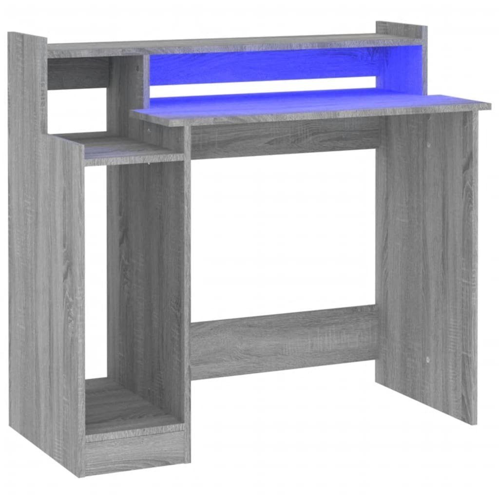 mit cm Schreibtisch LEDs 97x90x45 Holzwerkst vidaXL Computertisch Sonoma Grau Schreibtisch