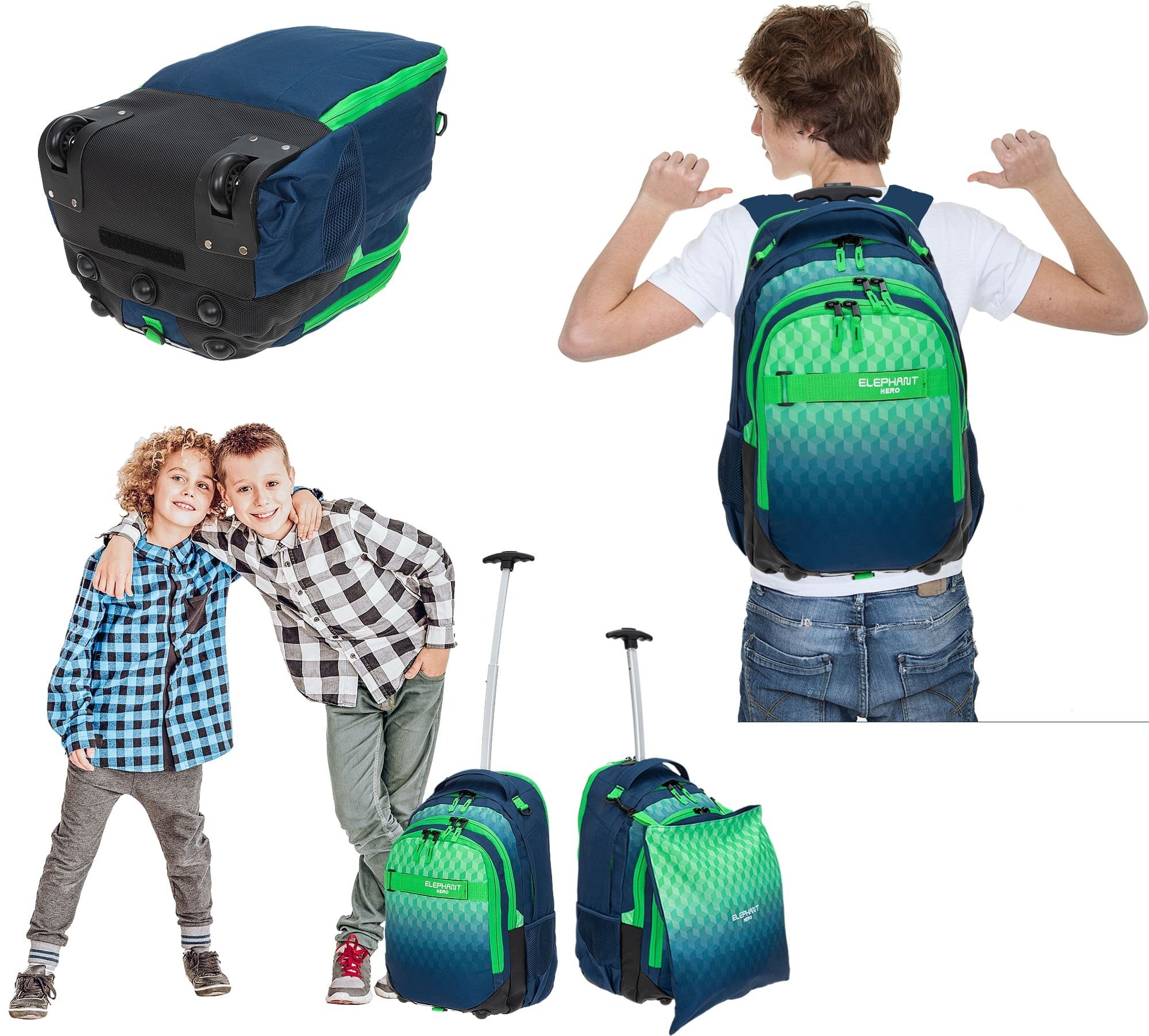 ELEPHANT Schulrucksack Schultrolley Trolley Hero Signature Schulrucksack (3 Teile Set), Rucksacktrolley Schule Rucksack Trolly, Sporttasche, Mäppchen Box +tsm – Bild 2 von 5