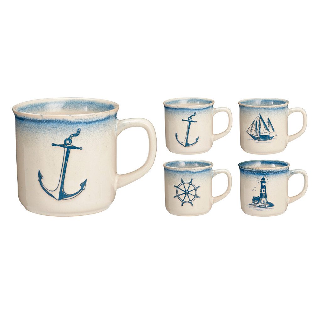 Koopman Becher Maritime Becher 4er-Set, Porzellan