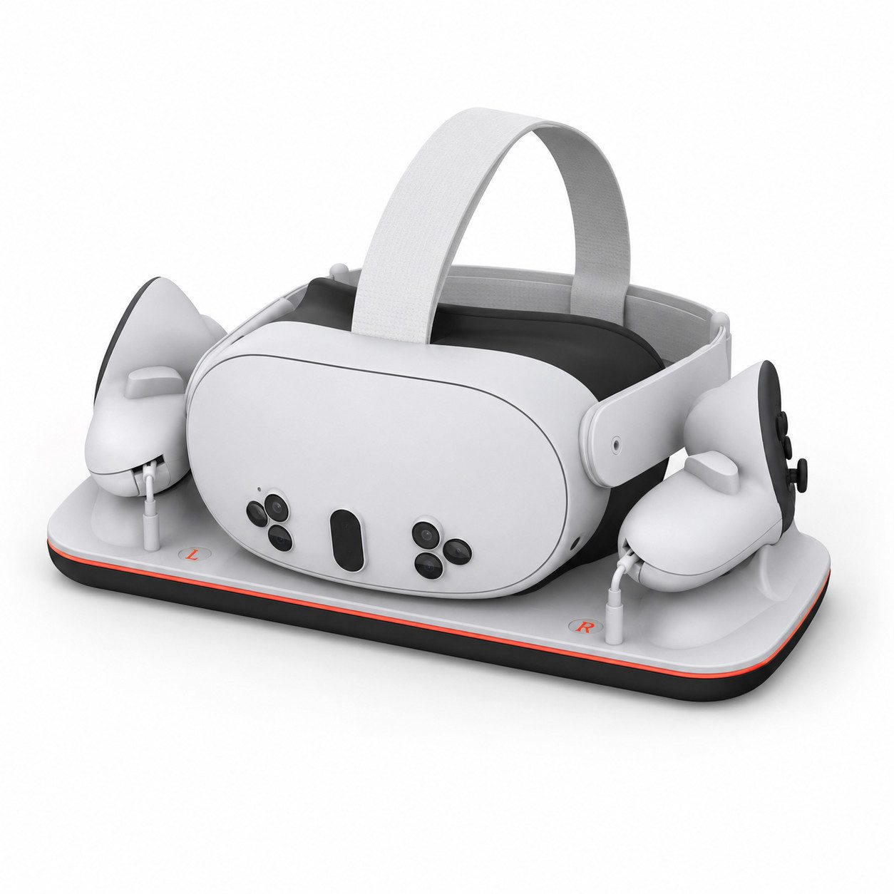 Tekoo VR Brillen-Halterung VR-Ladestation für Headset und Controller mit LED-Statusanzeige, (3-in-1 Design, Schnellladefunktion, LED-Statusanzeige, inkl. 2 Akkus)