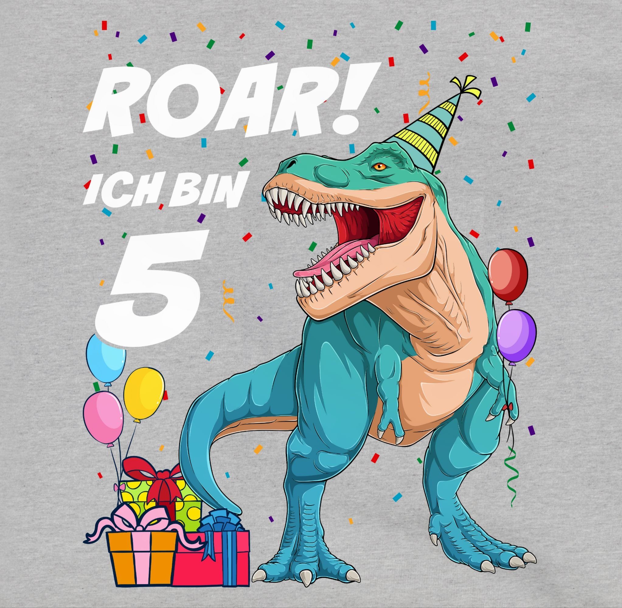 Jahre Grau Shirtracer Geburtstag Dinosaurier 5. - 5 Hoodie meliert T-Rex bin Ich Dino 2
