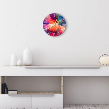DEQORI Wanduhr 'Bunte Farbwolke' (Glas Glasuhr modern Wand Uhr Design Küchenuhr)