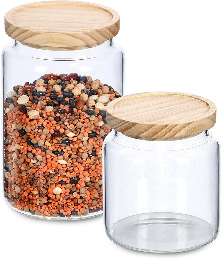 Zeller Present Vorratsglas, Borosilikatglas, Holz, Silikon, (Set, 2-tlg), mit Holzdeckel | Vorratsgläser
