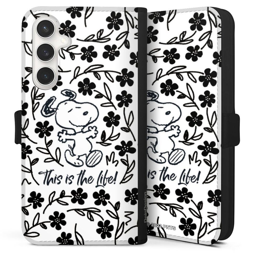 DeinDesign Handyhülle Peanuts Blumen Snoopy Snoopy Black and White This Is The Life, Samsung Galaxy S24 FE 5G Hülle Handy Flip Case Wallet Cover