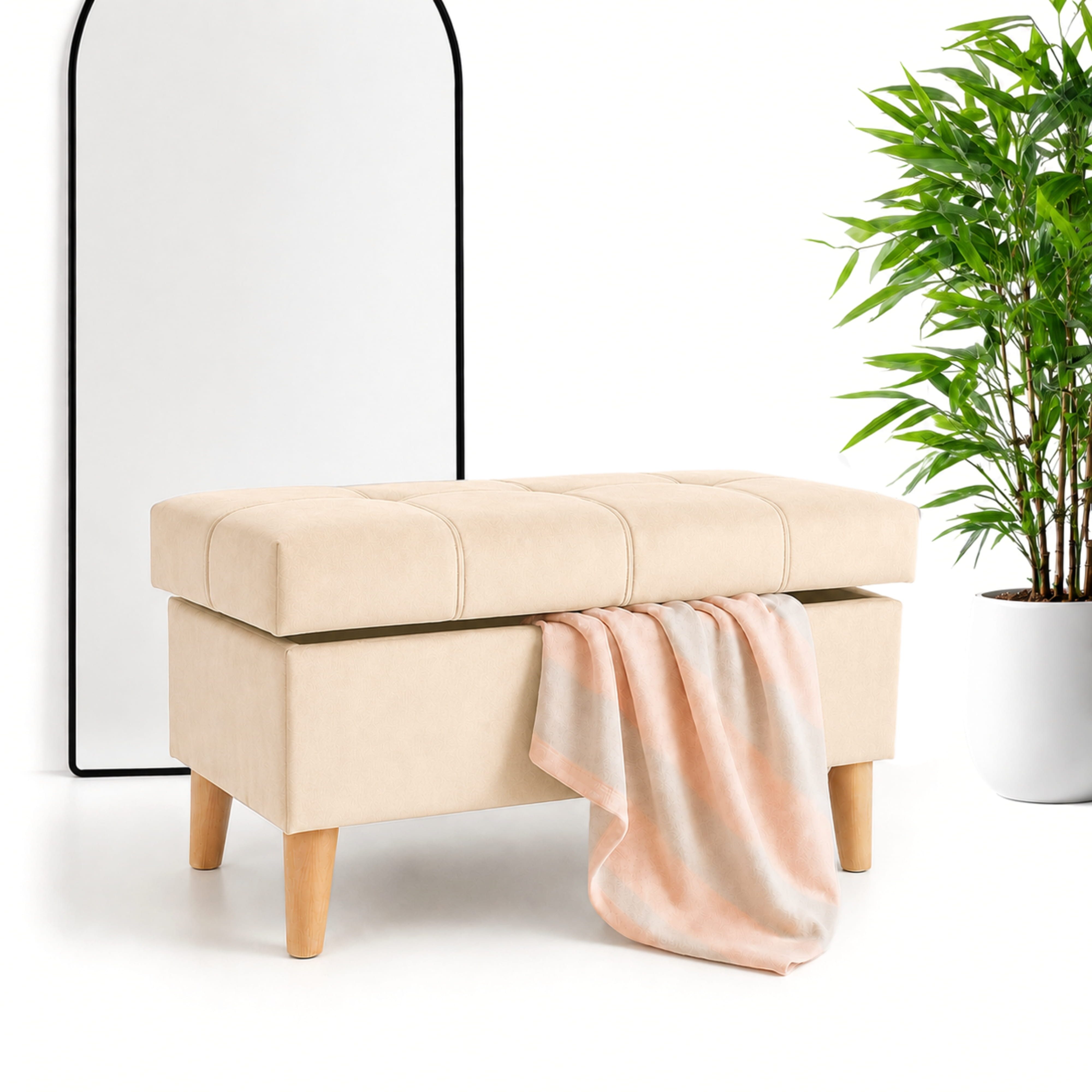 Outentin Hocker Velvet Puff Hocker mit Stauraum - 5 Farben, M/L Polsterhocker klappbar (Fusshocker & Fußablage, Sitzwürfel Ottoman), 150 kg Belastbarkeit, 36 × 36 × 41 cm & 70 × 37 × 42 cm