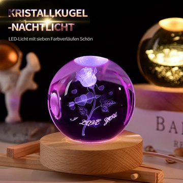 MAGICSHE LED Nachtlicht 3D-Lasergravur Rose Charm Kristallkugel, LED fest integriert
