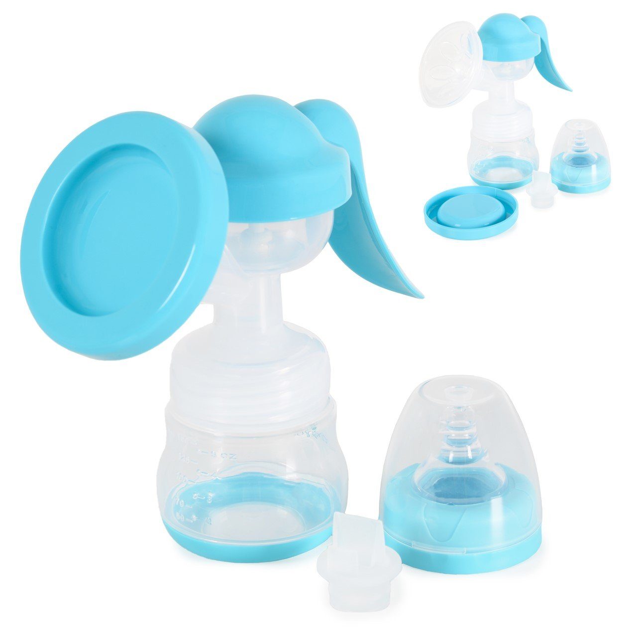Cangaroo Handmilchpumpe manuelle Milchpumpe Cara, Silikonsauger Größe 0, Flasche 150 ml, Ventil blau | Milchpumpen