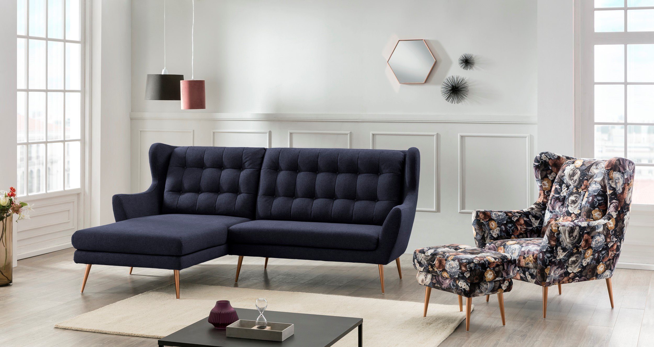 Home affaire Ecksofa Henry Louanne, L-Form, wahlweise mit Messingfüßen