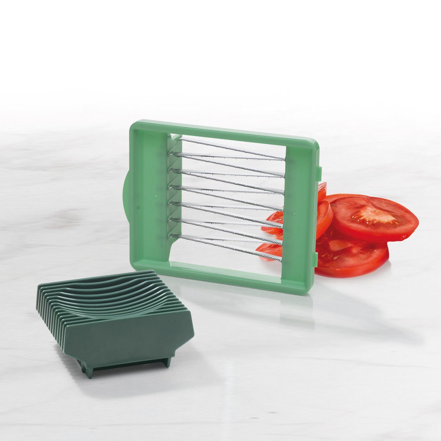 Genius Gemüseschneider Nicer Dicer Chef Messereinsätze 6x6 + 6x30 + 12x48 mm + Tomateneinsatz, zahlreiche Schneidoptionen: Würfel, Stifte, Scheiben, Streifen – Bild 4 von 5