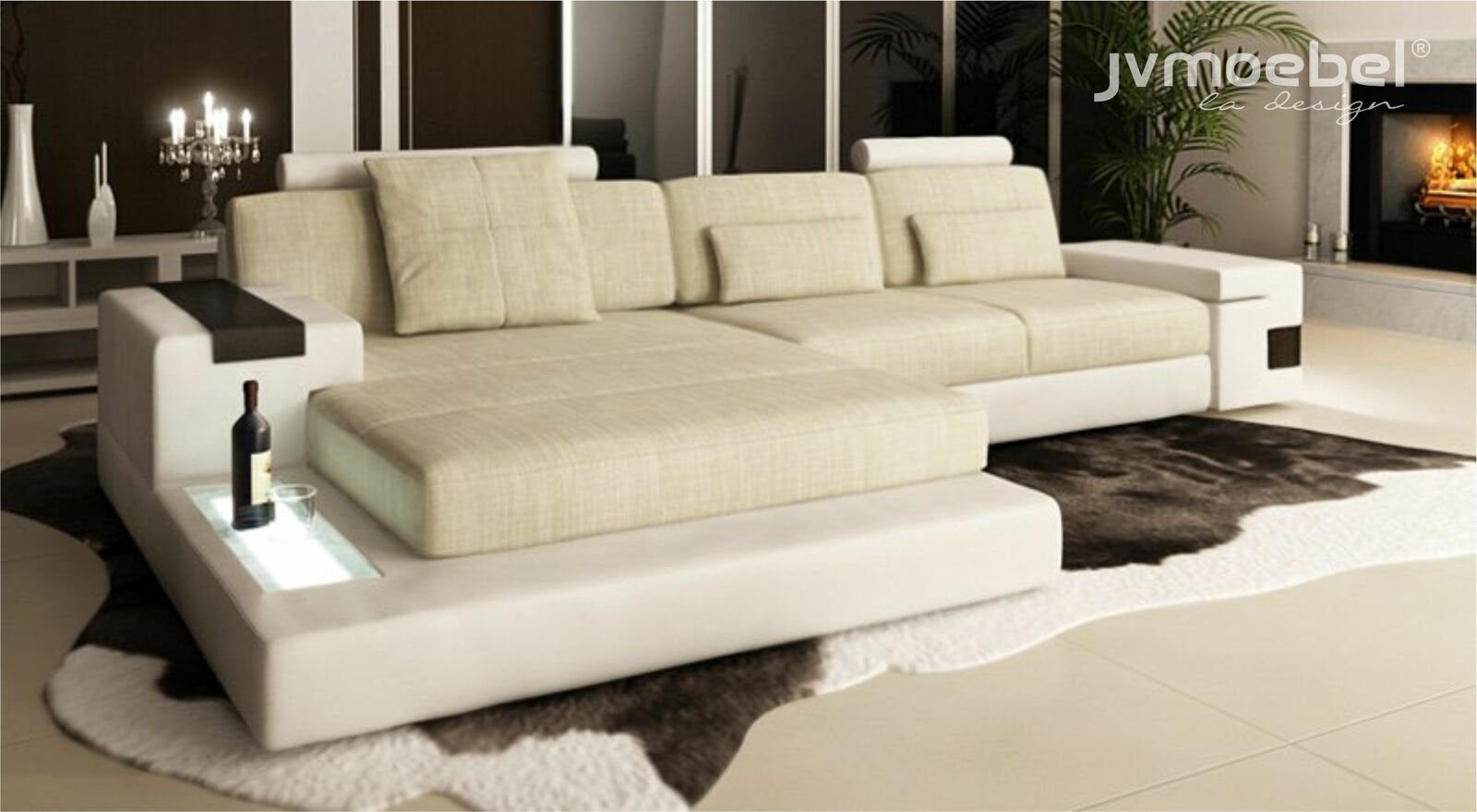 Bettfunktion Ecksofa, Couchen Couch Leder Sofa Schlaf L-form Sofas JVmoebel Textil