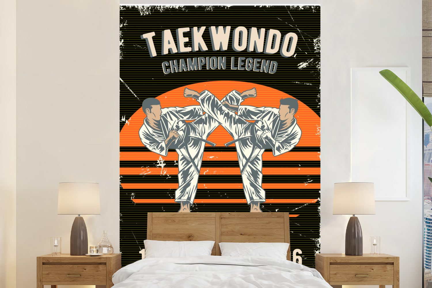 MuchoWow Fototapete Jahrgang - Karate - Pak, Matt, bedruckt, (3 St), Montagefertig Vinyl Tapete für Wohnzimmer, Wandtapete