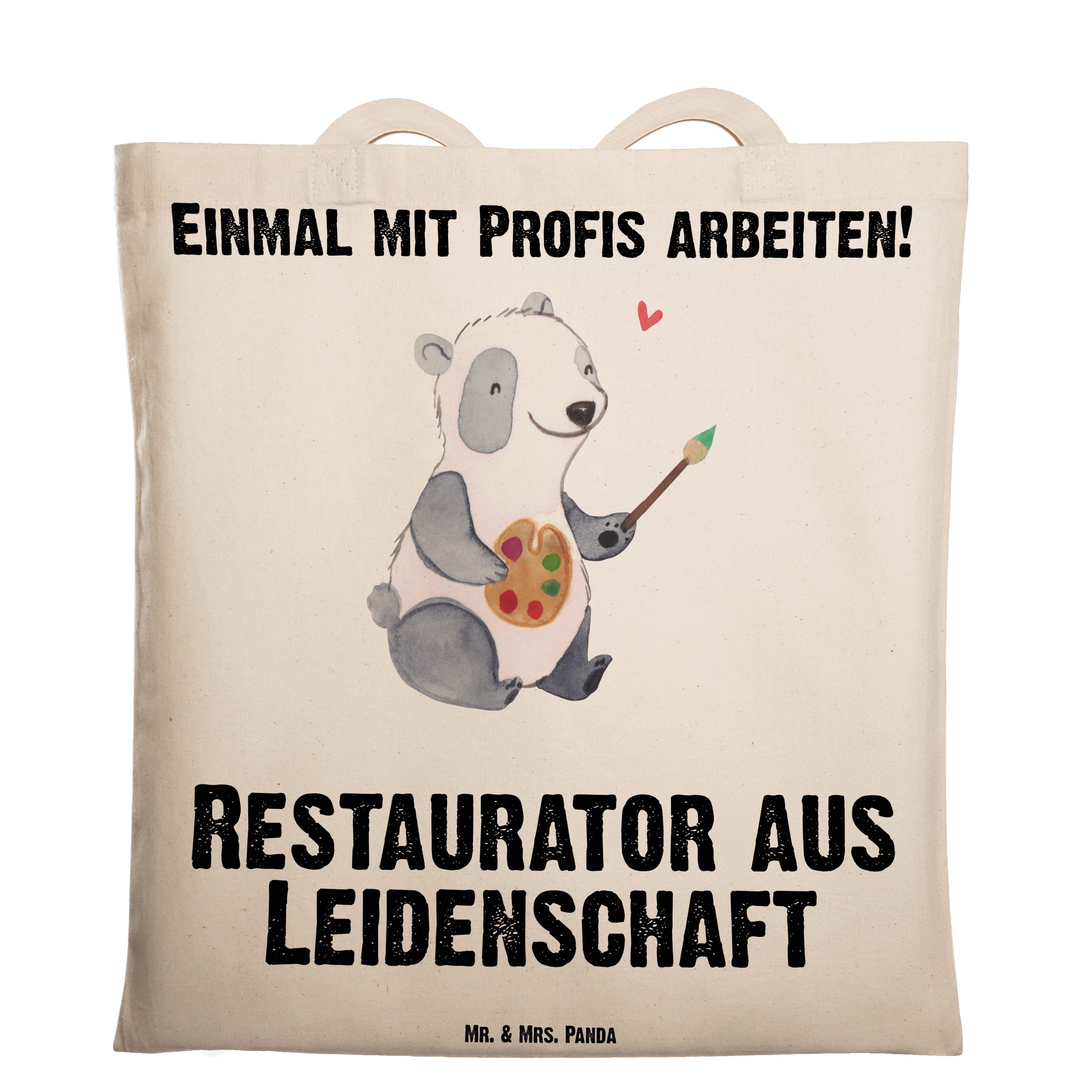 Mr. & Mrs. Panda Tragetasche Restaurator aus Leidenschaft - Transparent - Geschenk, Stoffbeutel, F (1-tlg)