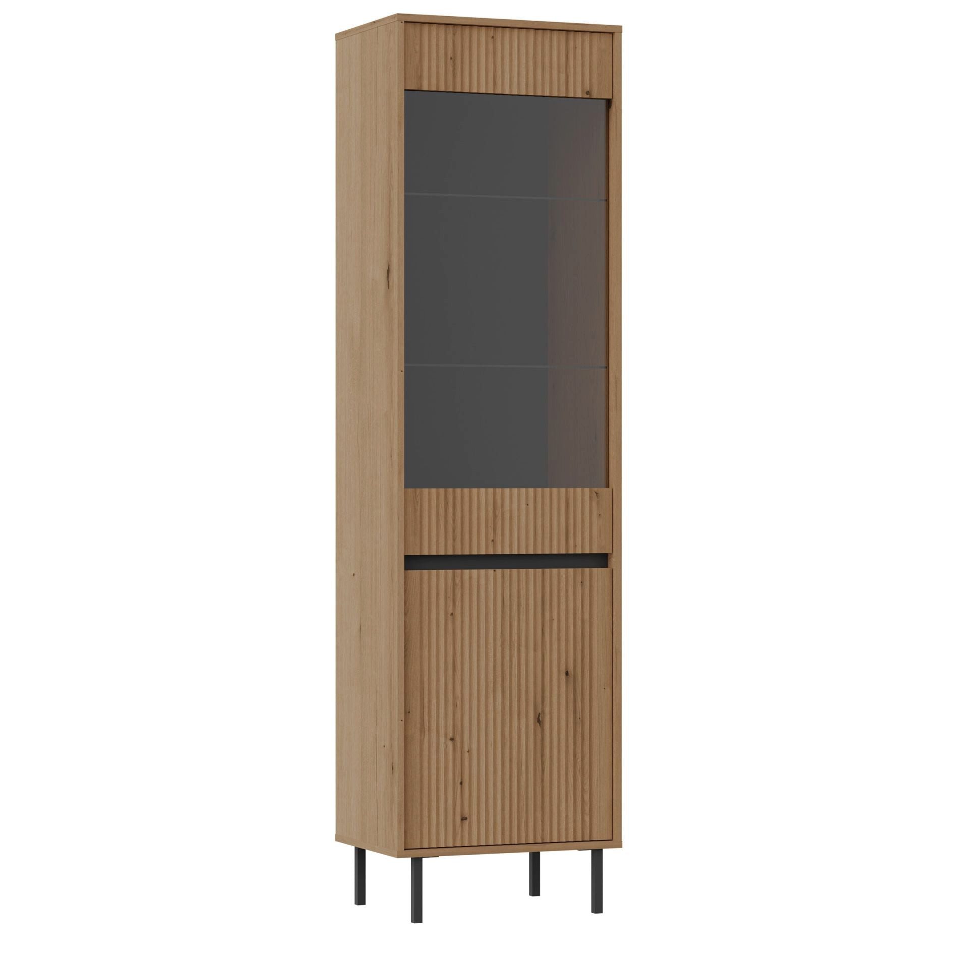 Selsey Standvitrine OSAKA 2-türig mit Glasfront, 5 Fächern und Metallbeinen, 56 cm