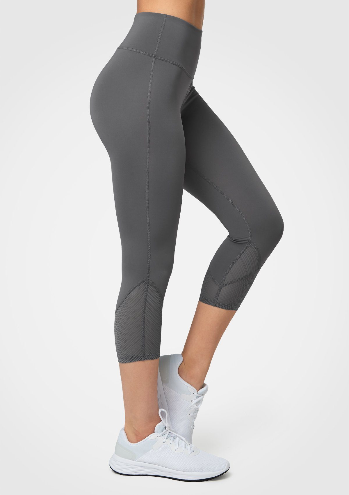 Yvette 3/4-Leggings Damen Sporthose mit Mesh, high waist, E110359A19 Grau