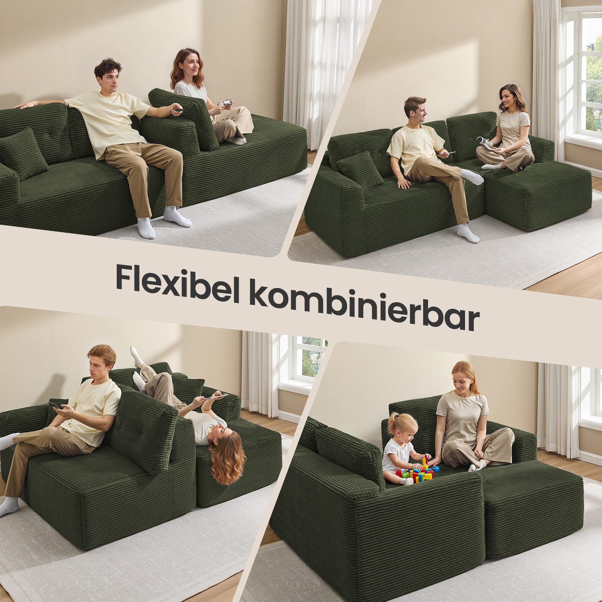 VASAGLE Ecksofa modulares Sofa 244 cm breit vakuumverpackt, Schlafsofa, keine Montage erforderlich, mit großer Chaiselongue