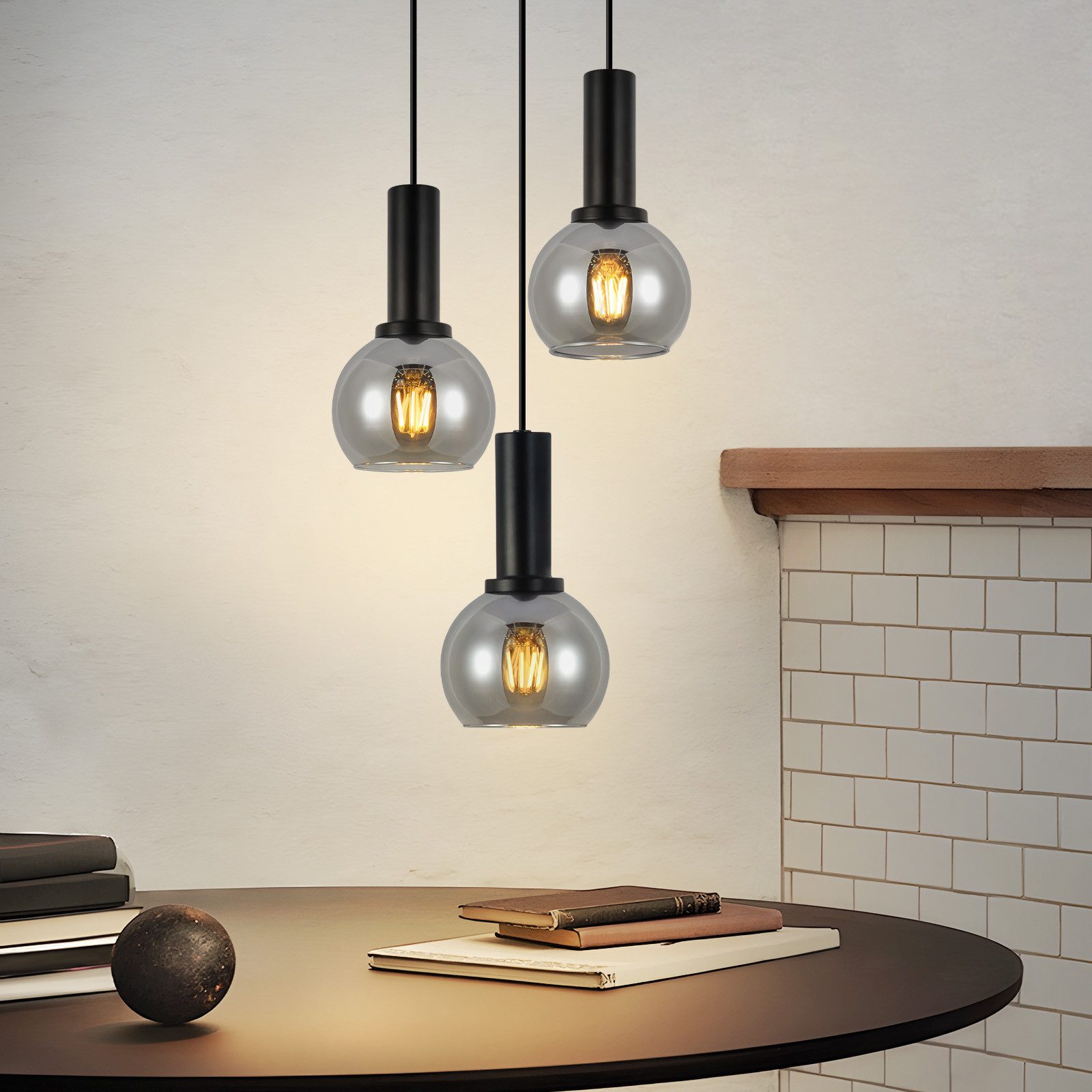 ZMH Pendelleuchte Esszimmer 3/4 Flammig E27 Retro Hängeleuchte Glas Schlafzimmer Bar, Einfache Installation, ohne Leuchtmittel, Vintage Höhenverstellbar Pendellampe Esstisch